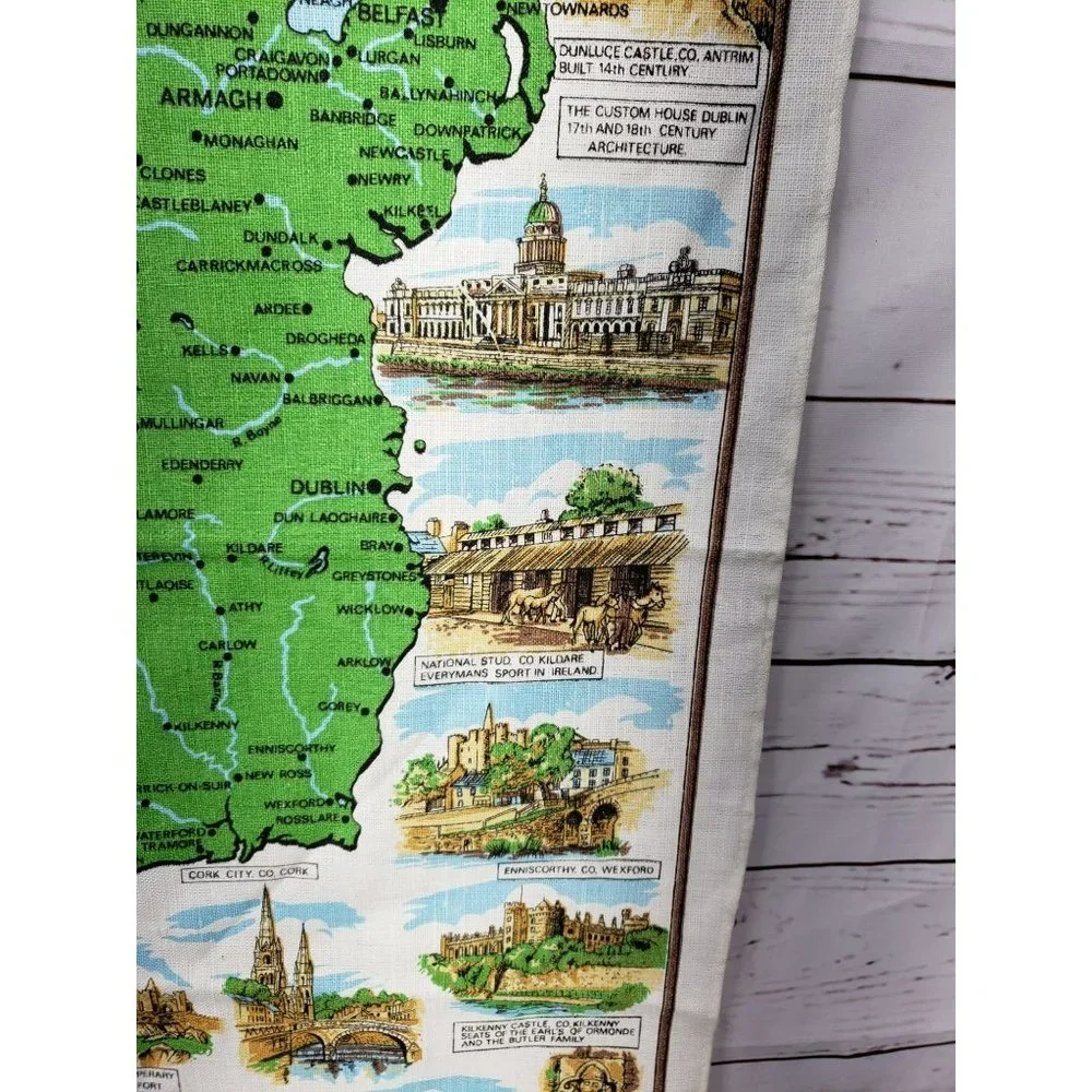 Vintage Scenic Ireland‎ Decorative Map Of Ireland Tea Towel